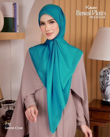 BAWAL PLAIN COTTON PREMIUM (T32 GREEN CYAN) - TUDUNG KEKABOO - LIMITED AND EXCLUSIVE