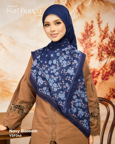 VANILA SCARVES SERI NAVY BLOSSOM (VSP346) - TUDUNG KEKABOO - LIMITED AND EXCLUSIVE