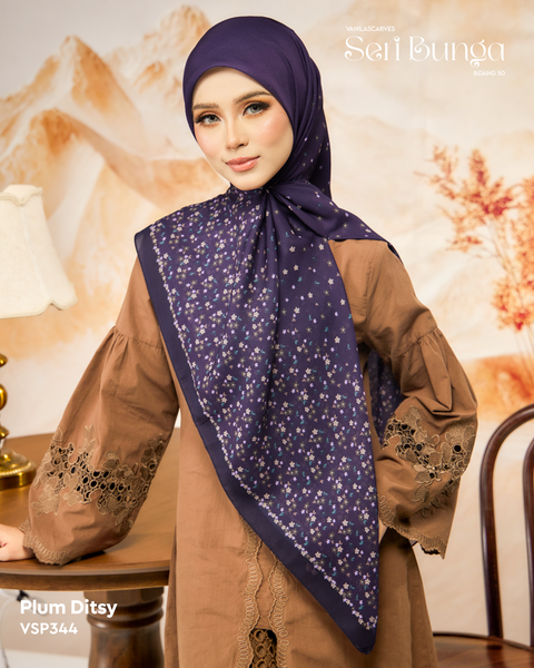 VANILA SCARVES SERI BUNGA PLUM DITSY (VSP344)
