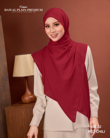BAWAL PLAIN PREMIUM COTTON B58 (BB32 RED CHILI) - TUDUNG KEKABOO - LIMITED AND EXCLUSIVE