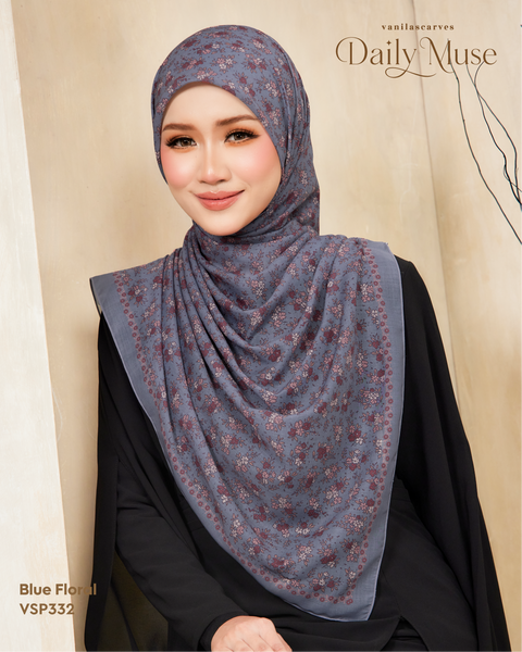 VANILA SCARVES DAILY MUSE BLUE FLORAL (VSP332) - TUDUNG KEKABOO - LIMITED AND EXCLUSIVE