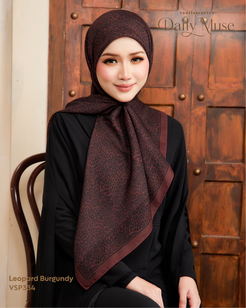 VANILA SCARVES DAILY MUSE LEOPARD BURGUNDY (VSP334) - TUDUNG KEKABOO - LIMITED AND EXCLUSIVE